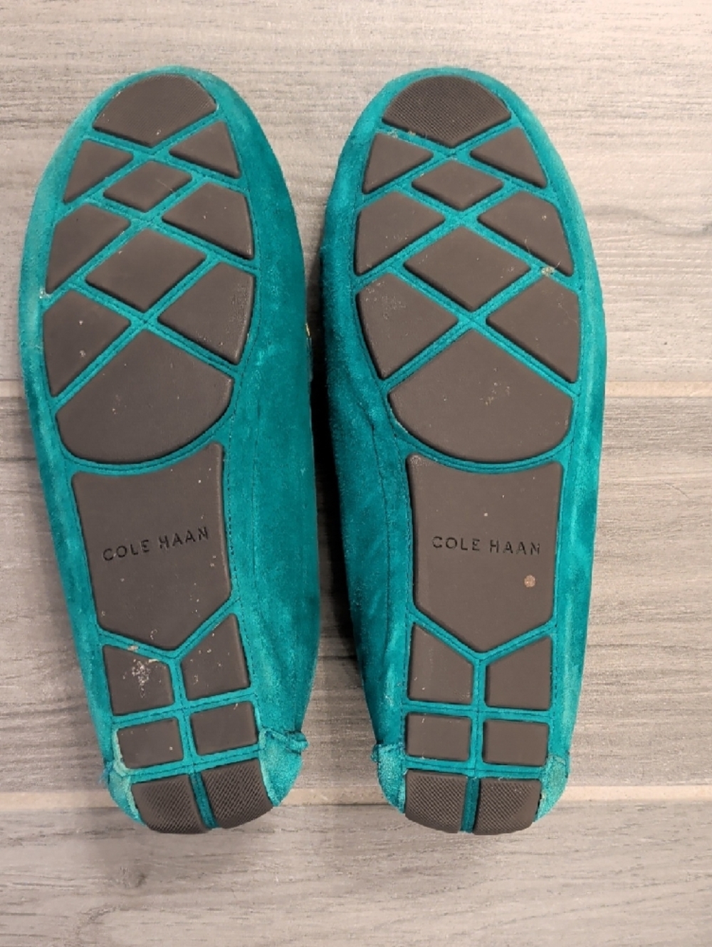 GUC Cole Haan Teal Suede Loafers with Gold Accent - Picture 6 of 6